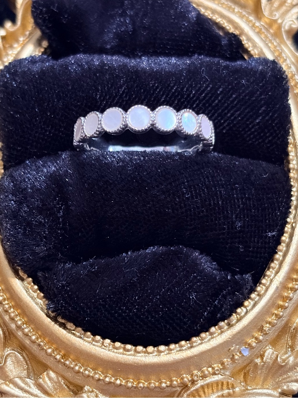 Opal Circle Sterling Silver Band Ring - White Opal